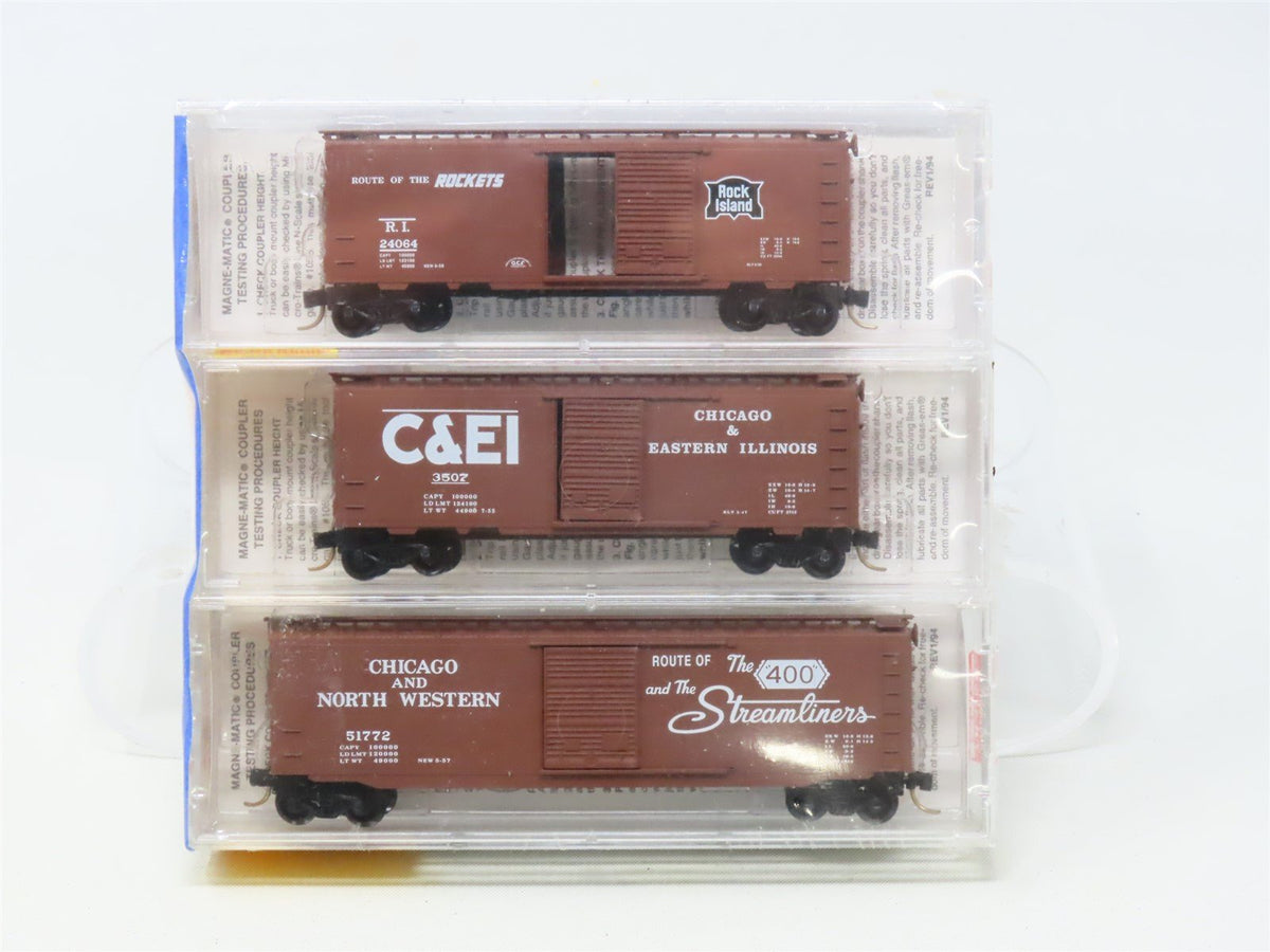 N Micro-Trains MTL 20562 C&amp;EI RI CNW Windy City Special Box Car 3-Pack SEALED