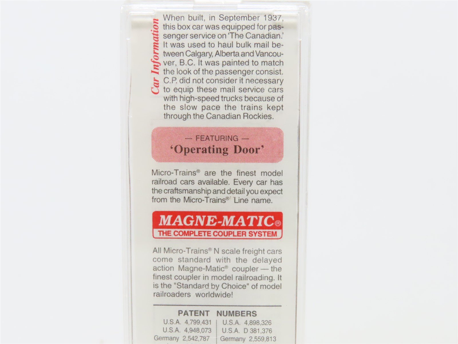 N Scale Micro-Trains MTL 20546 CP Canadian Pacific 40' Single Door Box Car #4901