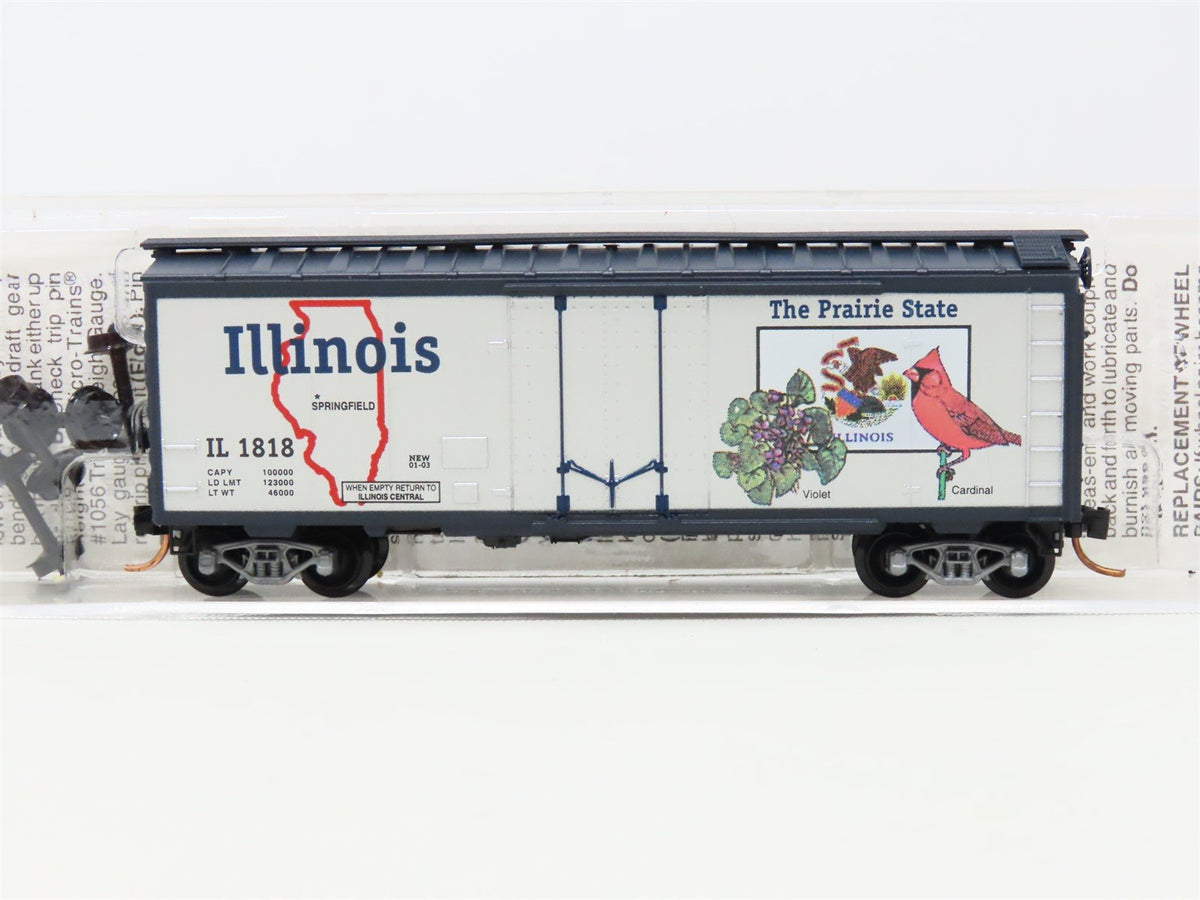 N Scale Micro-Trains MTL 21320 IL Illinois State 40&#39; Plug Door Box Car #1818