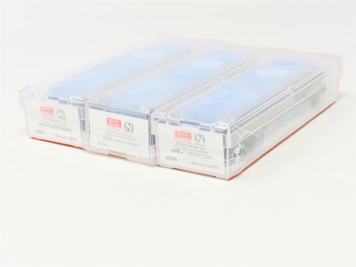 N Micro-Trains MTL #27072 GN Big Sky Blue 50&#39; Plug Door Box Car 3-Pack - SEALED