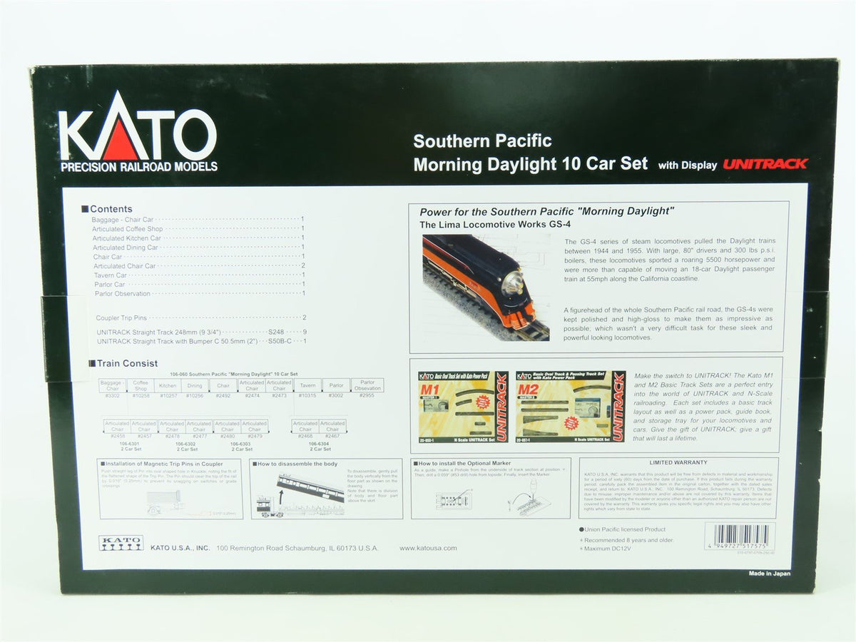 N Scale KATO 106-060 SP &quot;Morning Daylight&quot; Passenger 10-Car Set w/Display Track