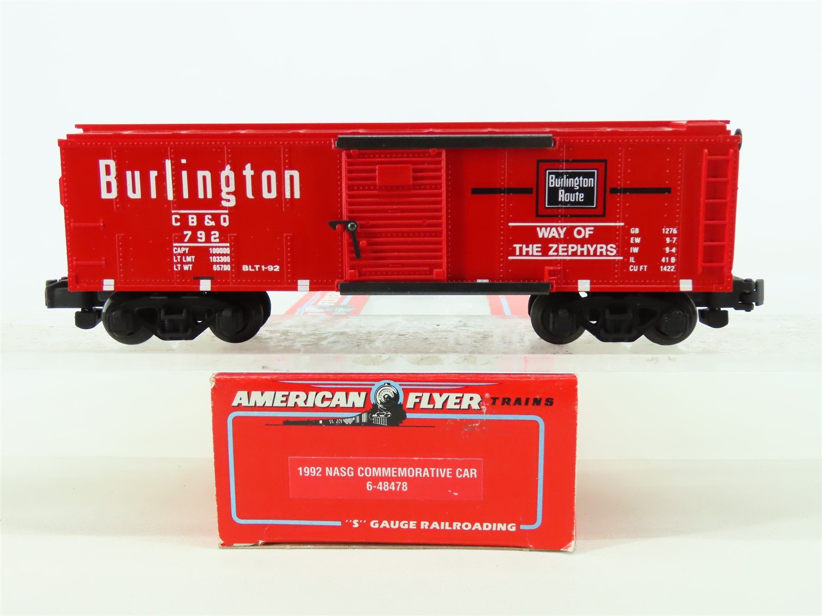S American Flyer 6-48478 CB&Q Burlington "Way of the Zephyrs" NASG Box Car #792