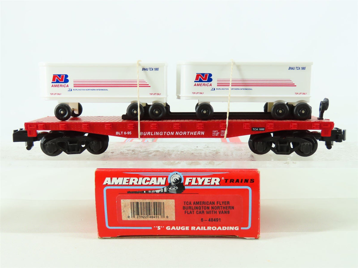 S American Flyer 6-48491 BN Burlington Northern Flat Car w/Trailers #TCA 1995