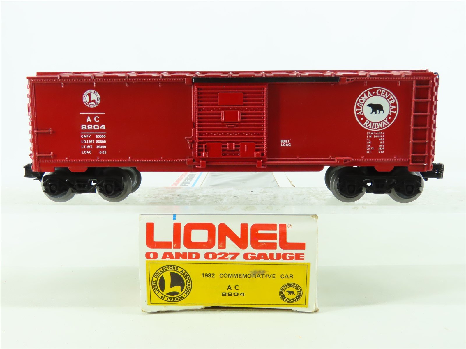 O27 Gauge 3-Rail Lionel LCAC 1982 AC Algoma Central Railway Box Car #8204