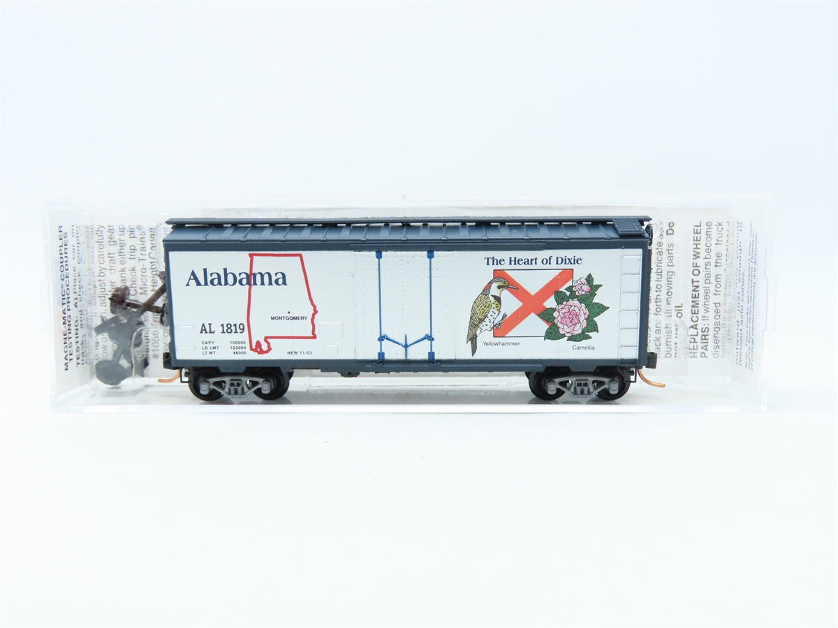 N Scale Micro-Trains MTL 21372 AL Alabama State Car 40&#39; Plug Door Box Car #1819