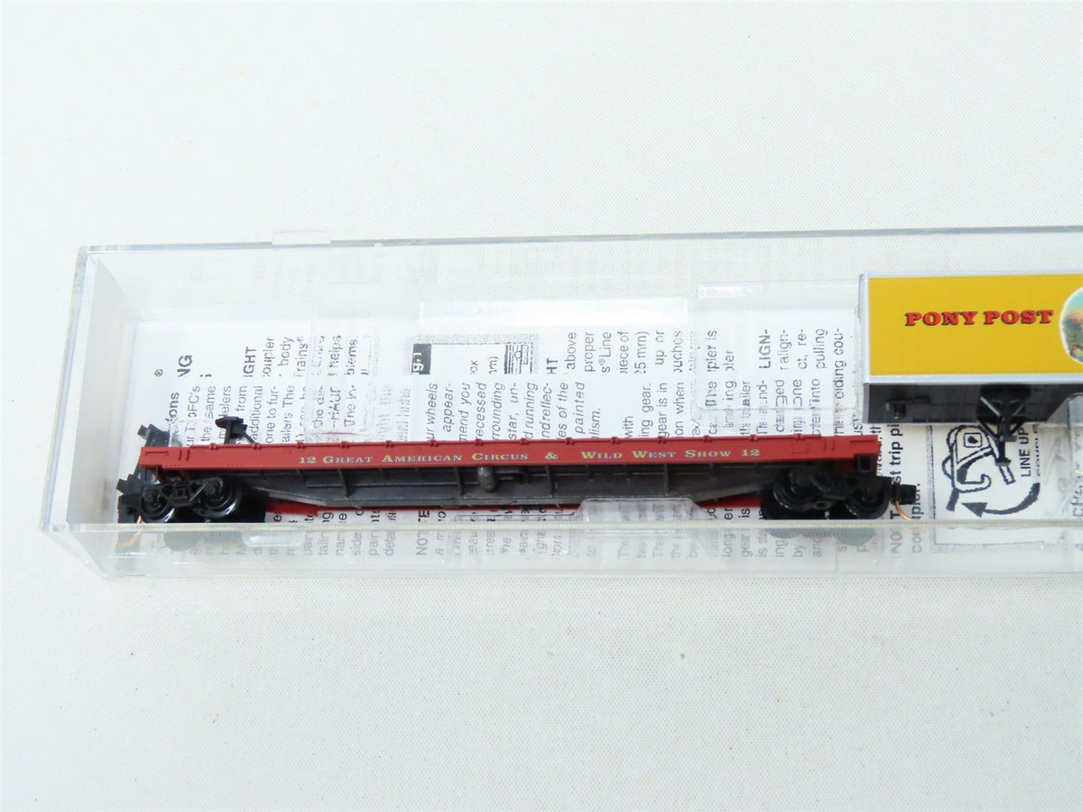 N Micro-Trains MTL NSC 03-70 Great American Circus Flat Car w/ Pony Post Trailer