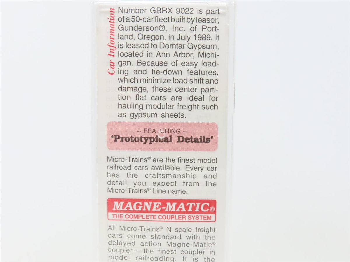 N Scale Micro-Trains MTL 53510 Domtar Gypsum 60&#39; Center Partition Flat Car #9022