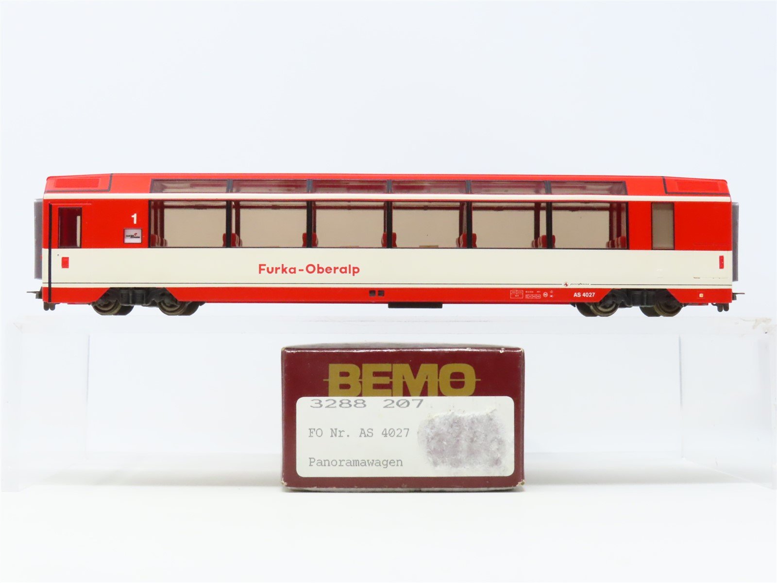 HOm Scale Bemo 3288-207 FO Furka-Oberalp 1st Class Panorama Passenger Car #4027