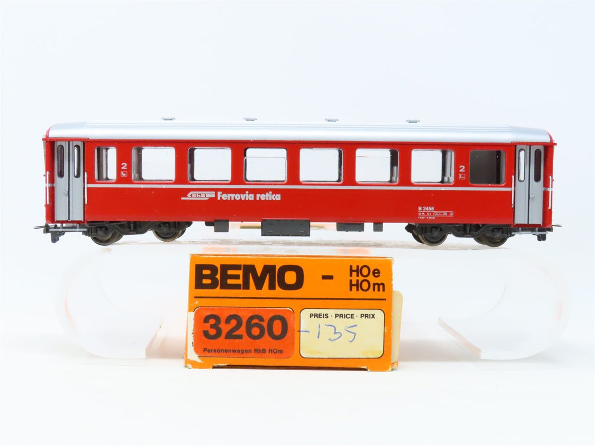 HOm Scale Bemo 3260 RhB Rhaetian Railway 2nd Class Coach Passenger Car #B2458