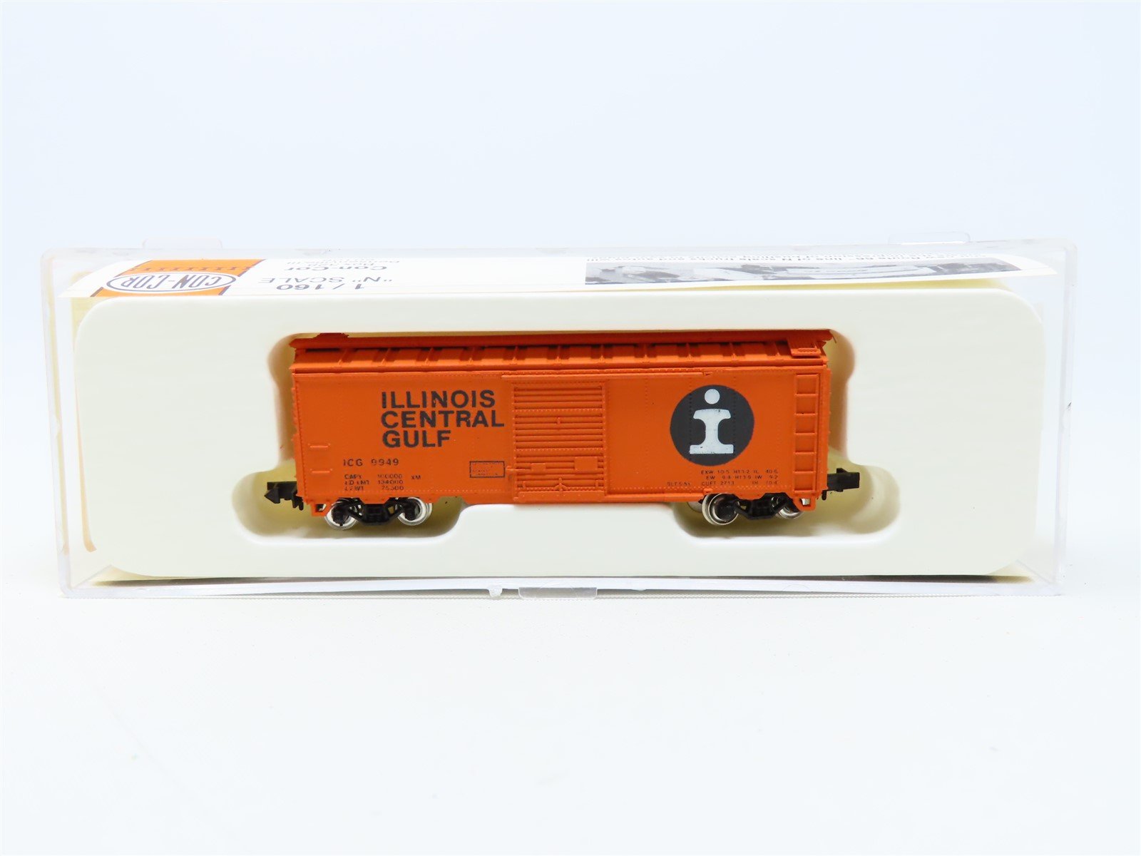 N Scale Con-Cor 0001-01004R ICG Illinois Central Gulf 40' Steel Boxcar #9949