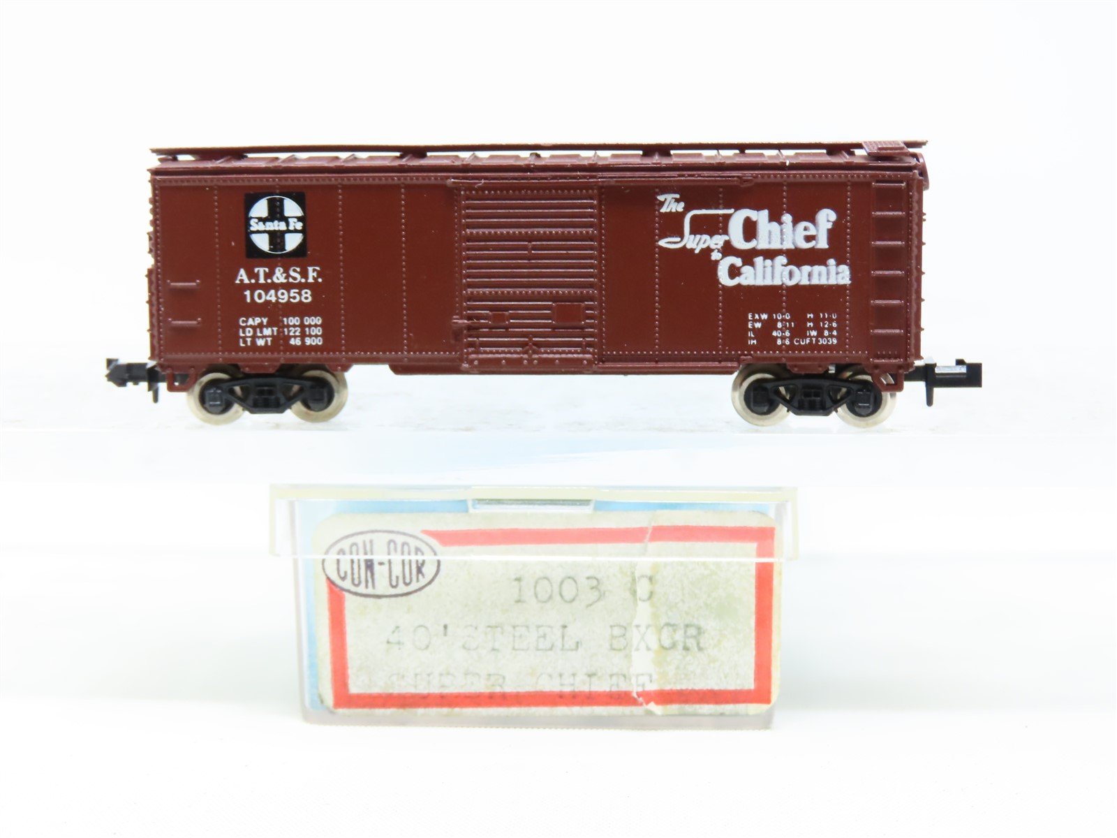 N Scale Con-Cor 1003-C ATSF Santa Fe "Super Chief" 40' Steel Boxcar #104958