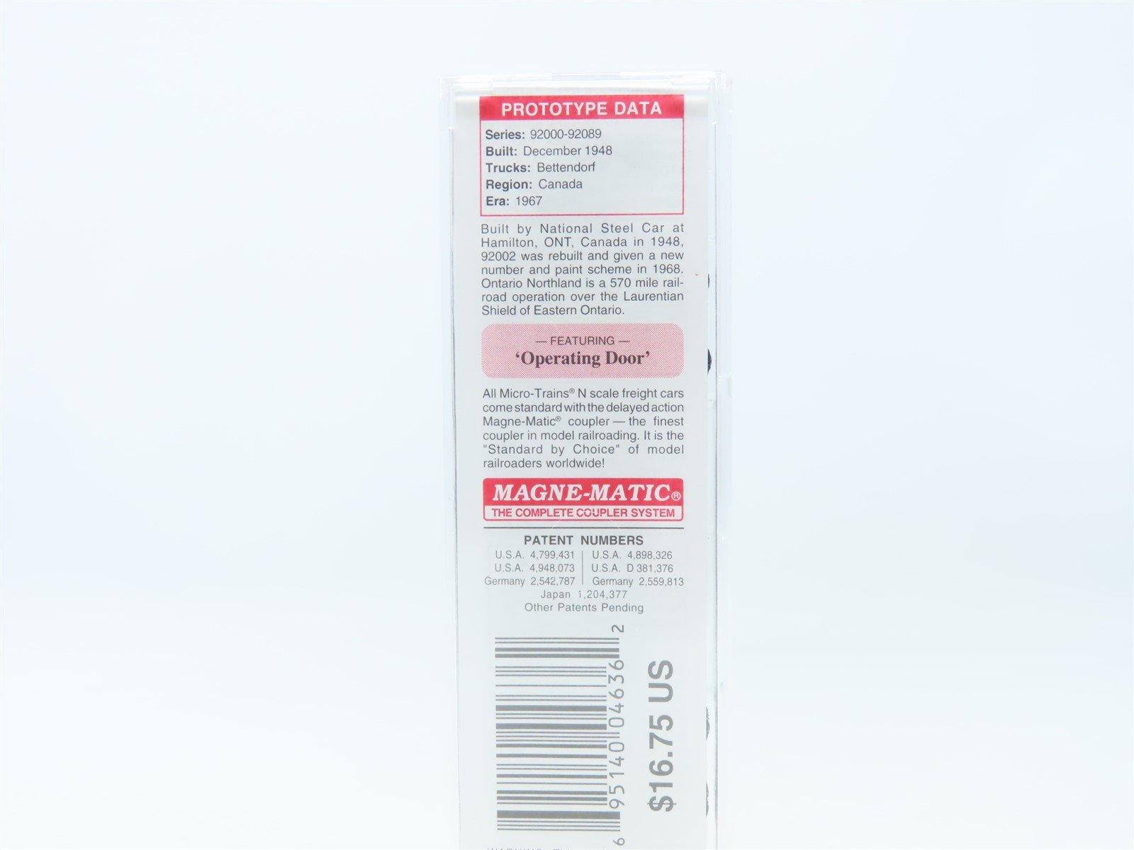 N Scale Micro-Trains MTL #24100 ONT Ontario Northland 40' Box Car #92002