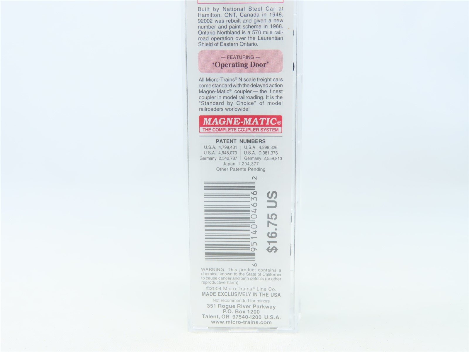 N Scale Micro-Trains MTL #24100 ONT Ontario Northland 40' Box Car #92002