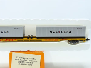 N Con-Cor #0001-01207D UP Union Pacific 90' Flat Car w/ Sea Land Containers