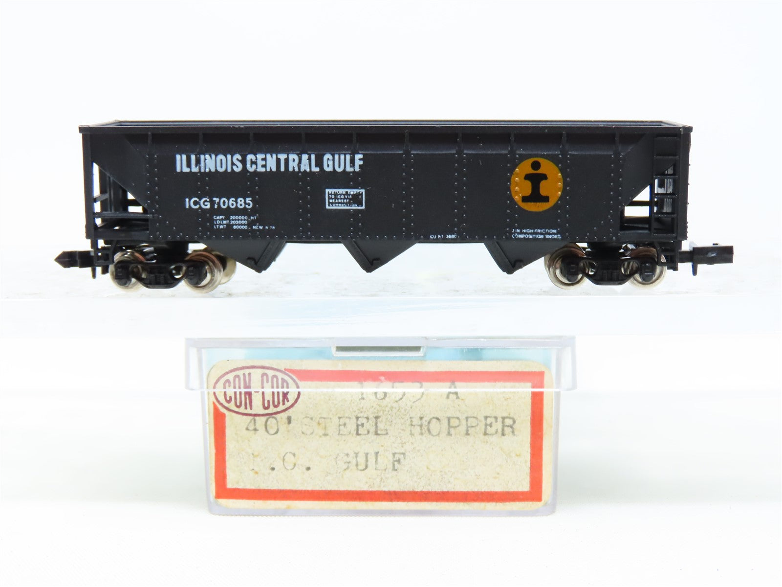 N Scale Con-Cor 1653-A ICG Illinois Central Gulf 40' Steel Hopper #70685