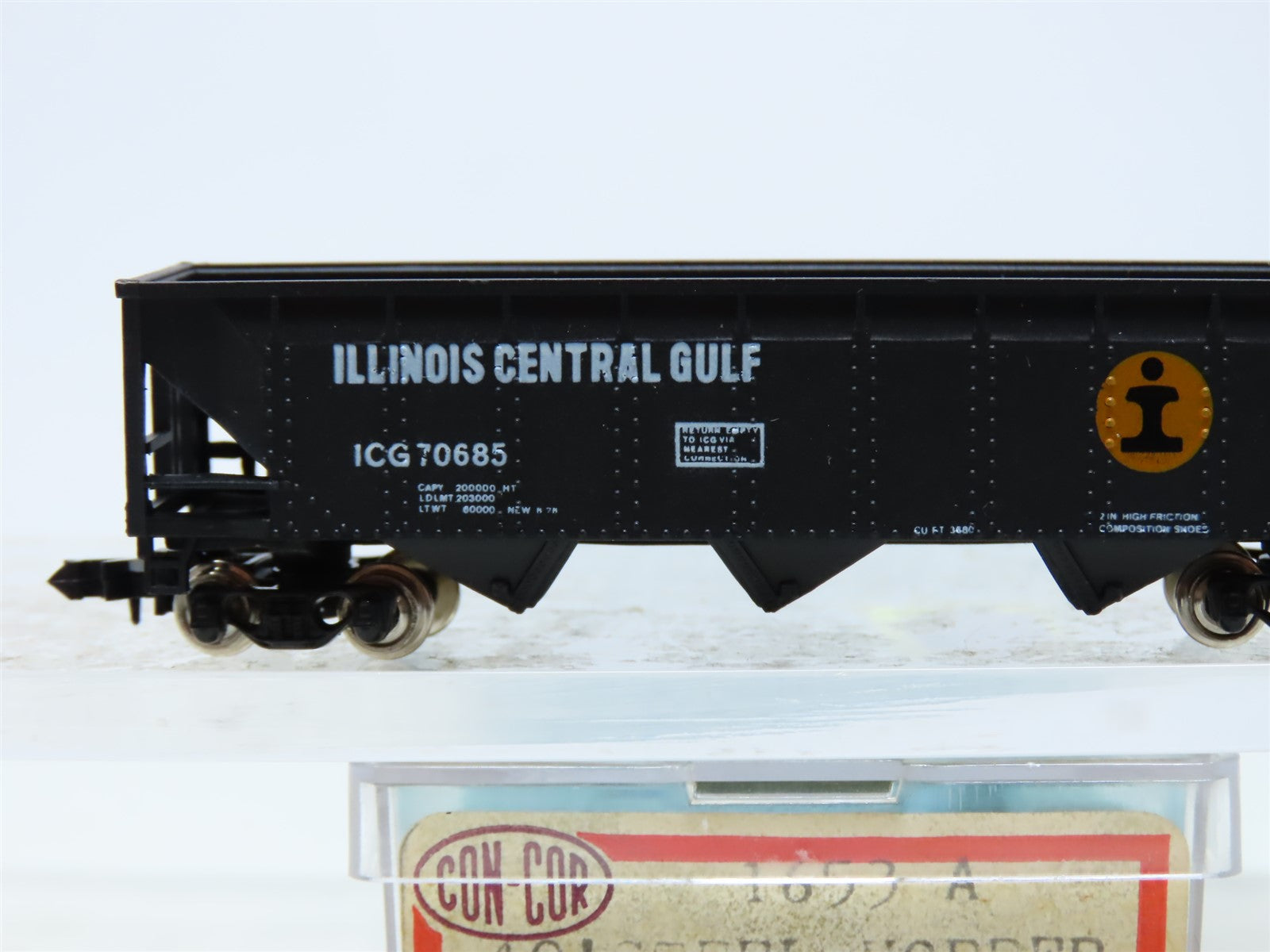 N Scale Con-Cor 1653-A ICG Illinois Central Gulf 40' Steel Hopper #70685