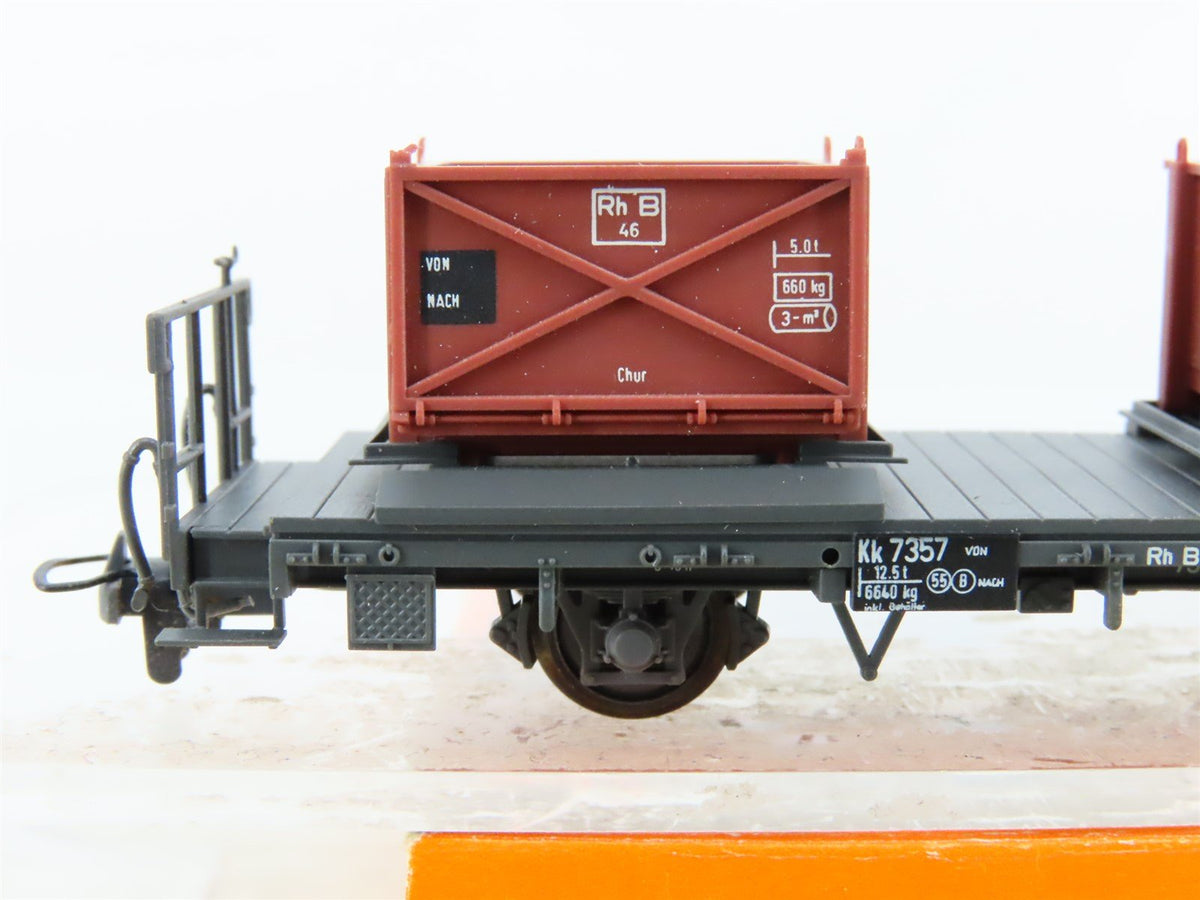 HOm Scale Bemo 2258 RhB Rhaetian Railway Flat Car #7357 w/Container Load