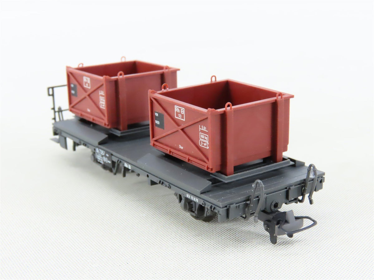 HOm Scale Bemo 2258 RhB Rhaetian Railway Flat Car #7357 w/Container Load