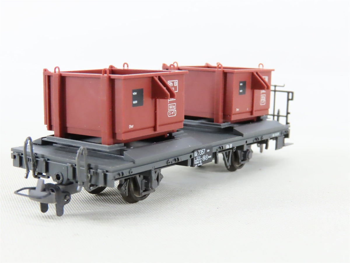 HOm Scale Bemo 2258 RhB Rhaetian Railway Flat Car #7357 w/Container Load