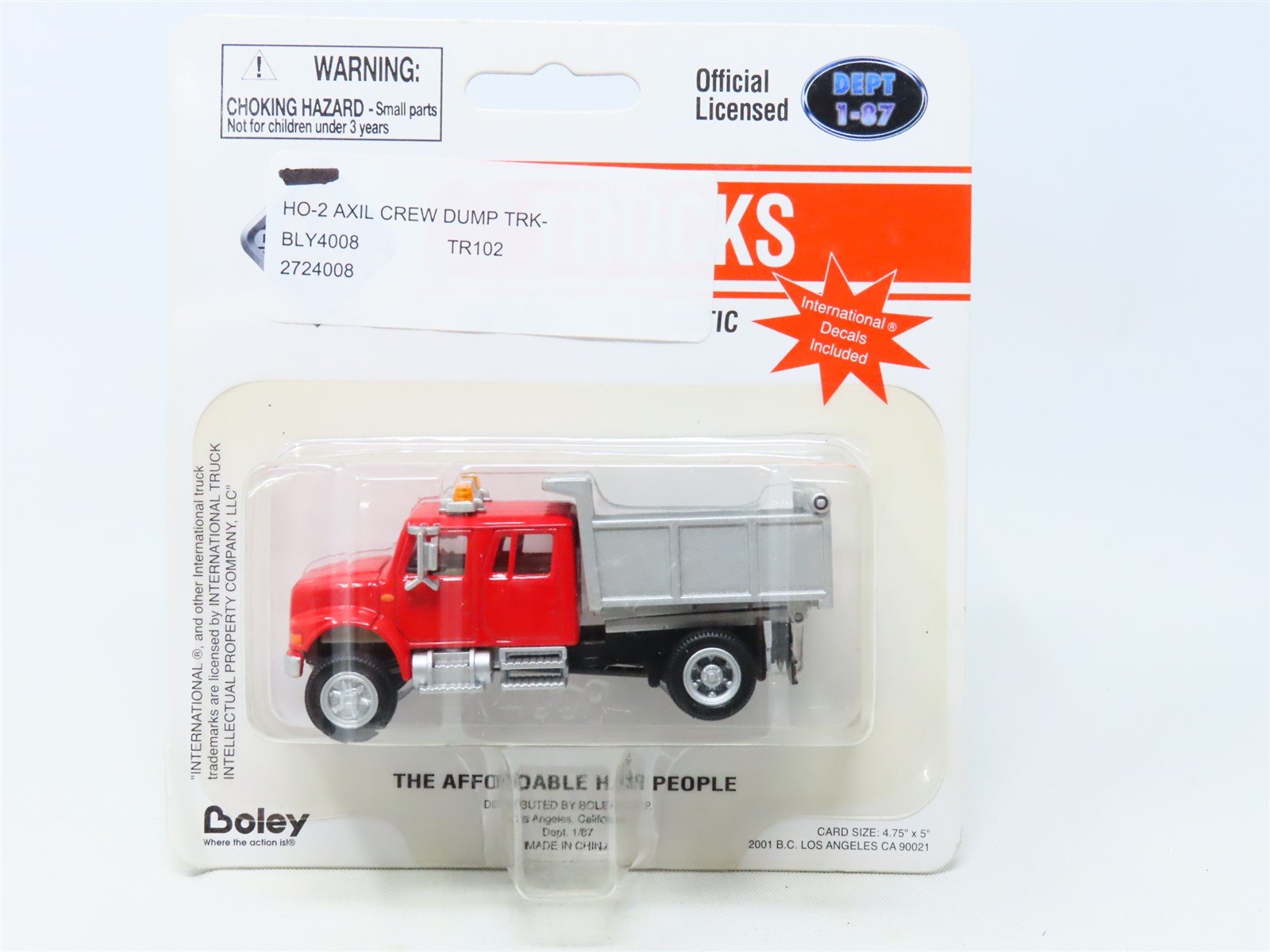 HO Scale Boley International Trucks #4008-16 Red Work Crew Dump Truck