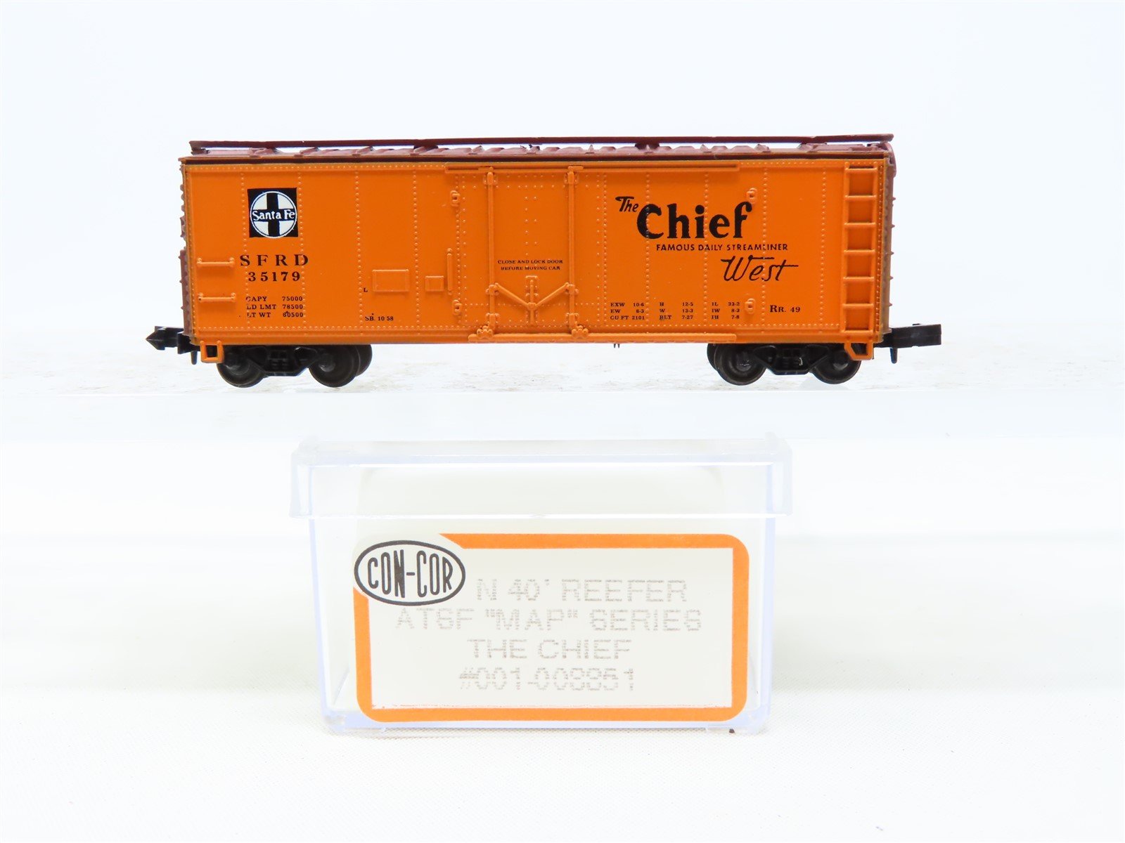N Scale Con-Cor 001-008851 SFRD Santa Fe 'The Chief' 40' Reefer #35179