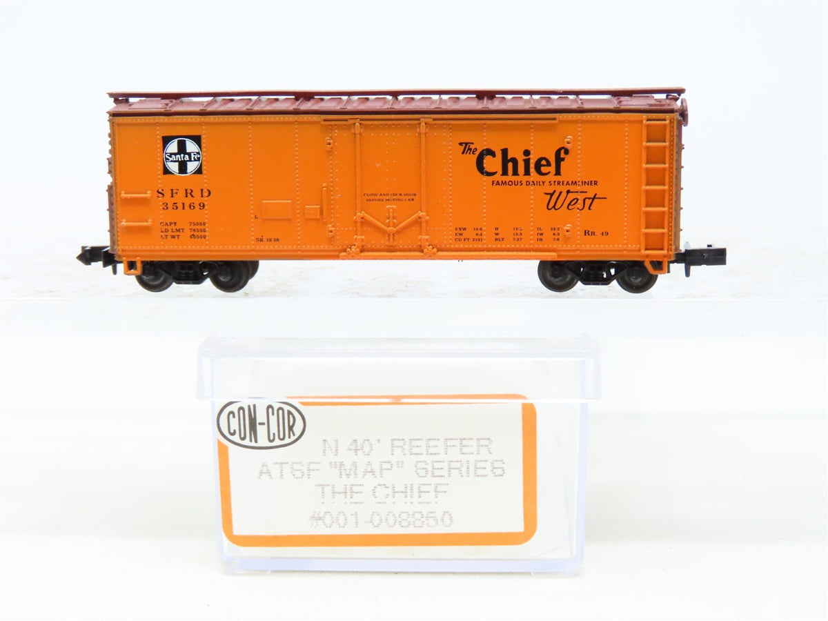 N Scale Con-Cor 001-008850 SFRD Santa Fe &#39;The Chief&#39; 40&#39; Reefer #35169