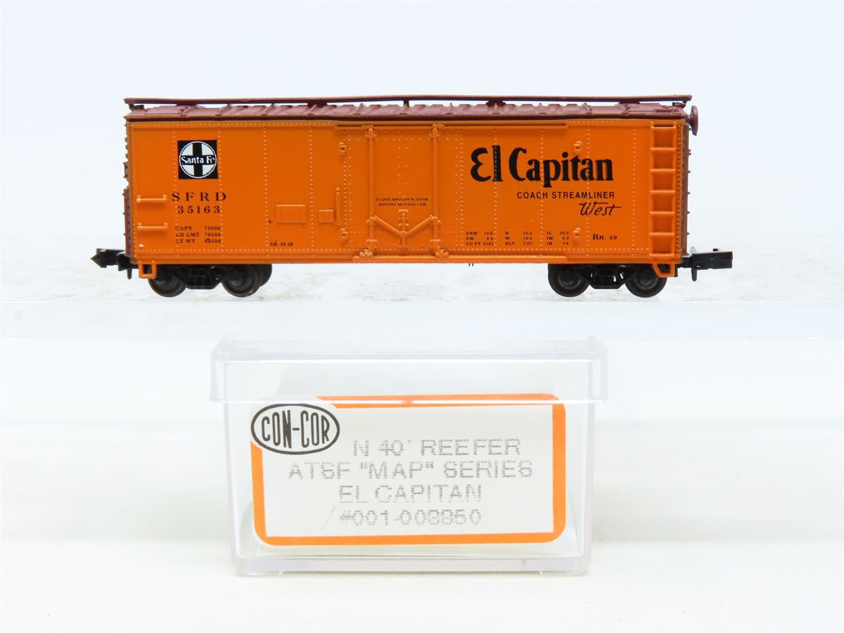 N Scale Con-Cor 001-008850 SFRD Santa Fe &#39;El Capitan&#39; 40&#39; Reefer #35163