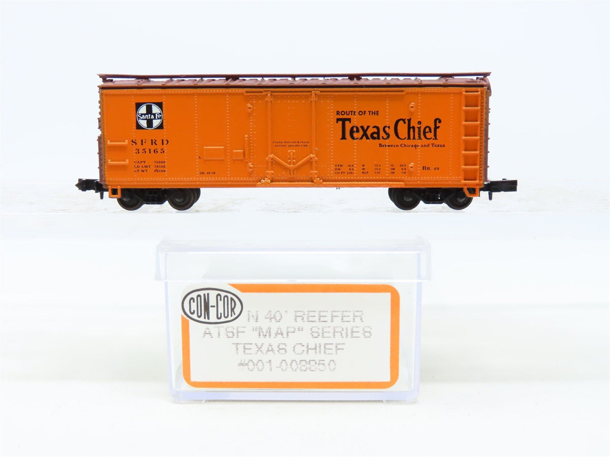 N Scale Con-Cor 001-008850 SFRD Santa Fe &#39;Texas Chief&#39; 40&#39; Steel Reefer #35165