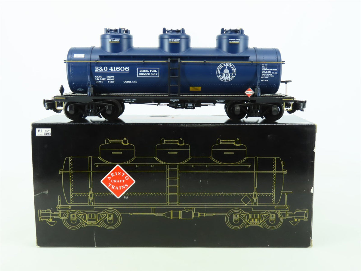 G Aristocraft ART-41606 B&amp;O Baltimore &amp; Ohio 3-Dome Diesel Fuel Tank Car #41606