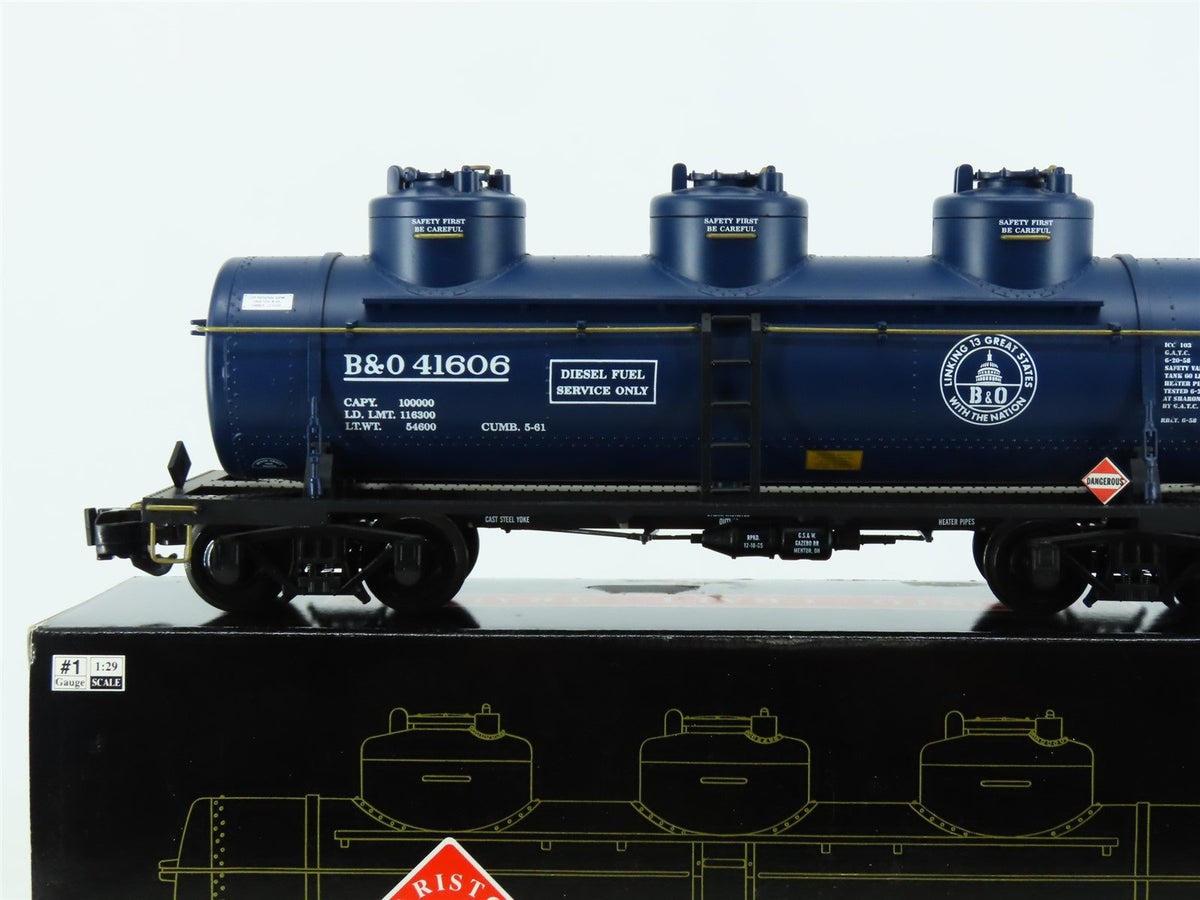 G Aristocraft ART-41606 B&amp;O Baltimore &amp; Ohio 3-Dome Diesel Fuel Tank Car #41606