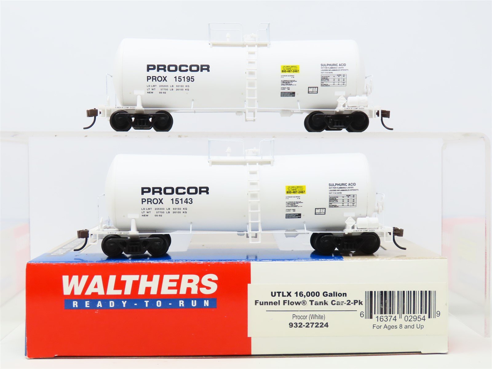 HO Walthers #932-27224 PROX Procor UTLX 16K Gal. Funnel Flow Tank Car (2-Pack)