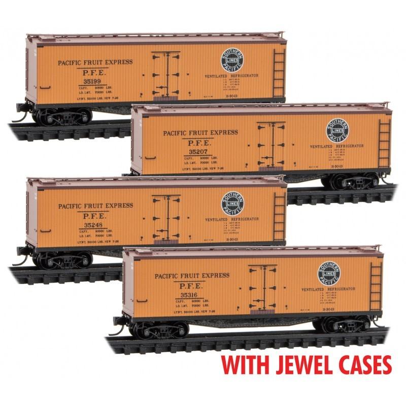 N Micro-Trains MTL 98300219 PFE Pacific Fruit Express UP/SP Wood Reefers 4-Pack