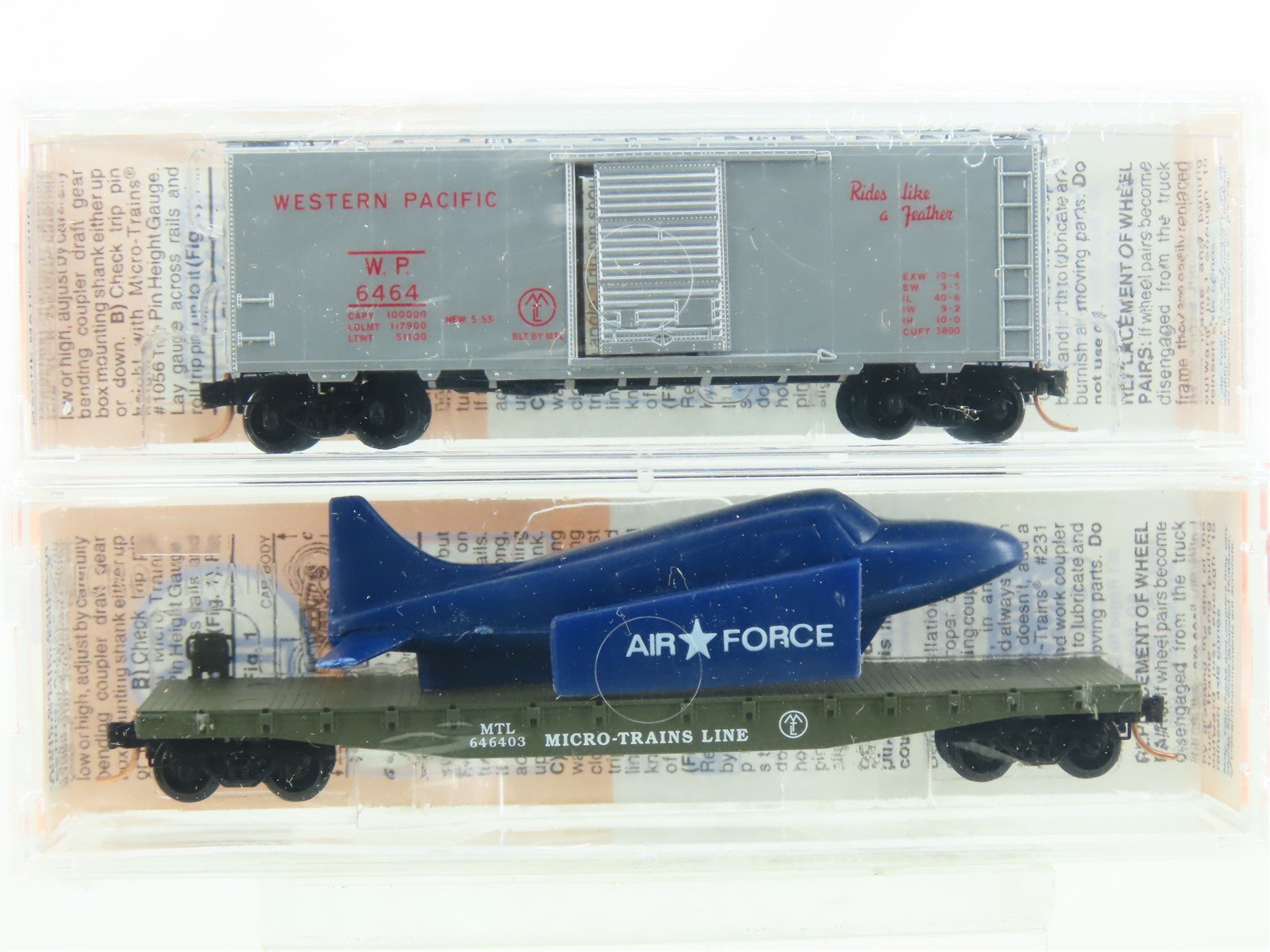 N Micro-Trains MTL Lowell Smith 6464-1b/646403 WP Box Car & MTL Flat Car -Sealed