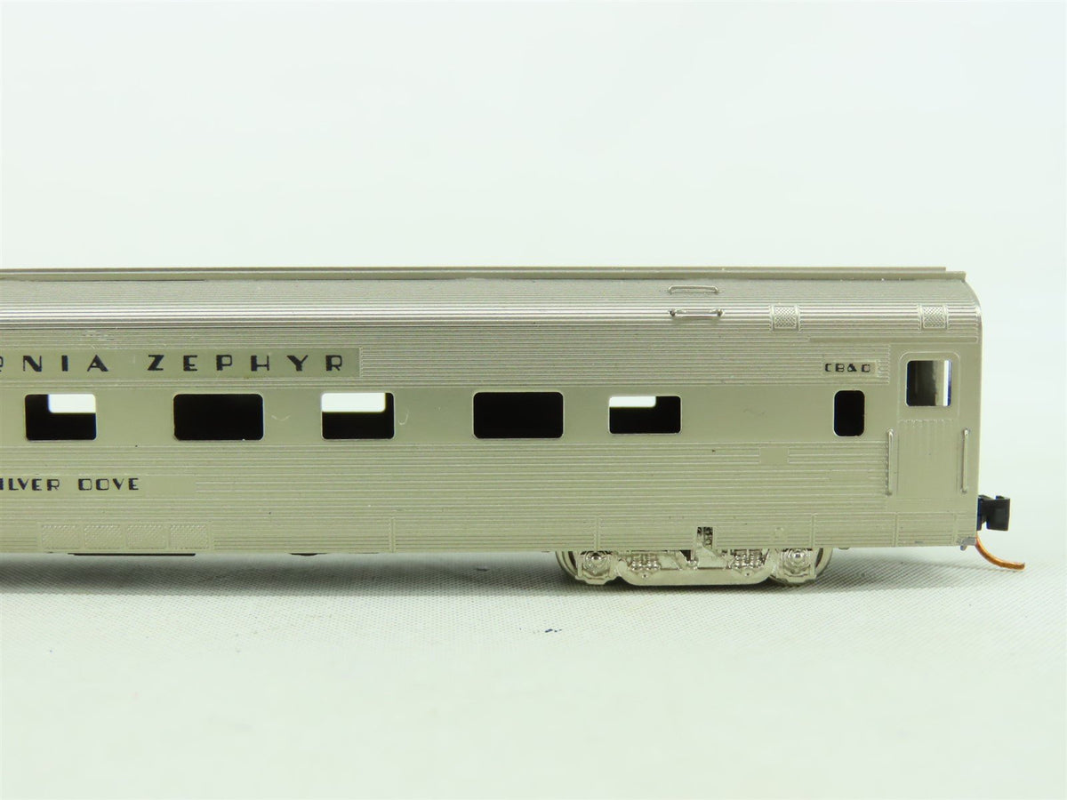 N Scale Unbranded BRASS CB&amp;Q California Zephyr Passenger &quot;Silver Cove&quot; - Plated