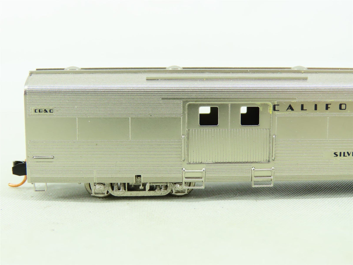 N Scale Unbranded BRASS CB&amp;Q California Zephyr Baggage Passenger Car - Plated