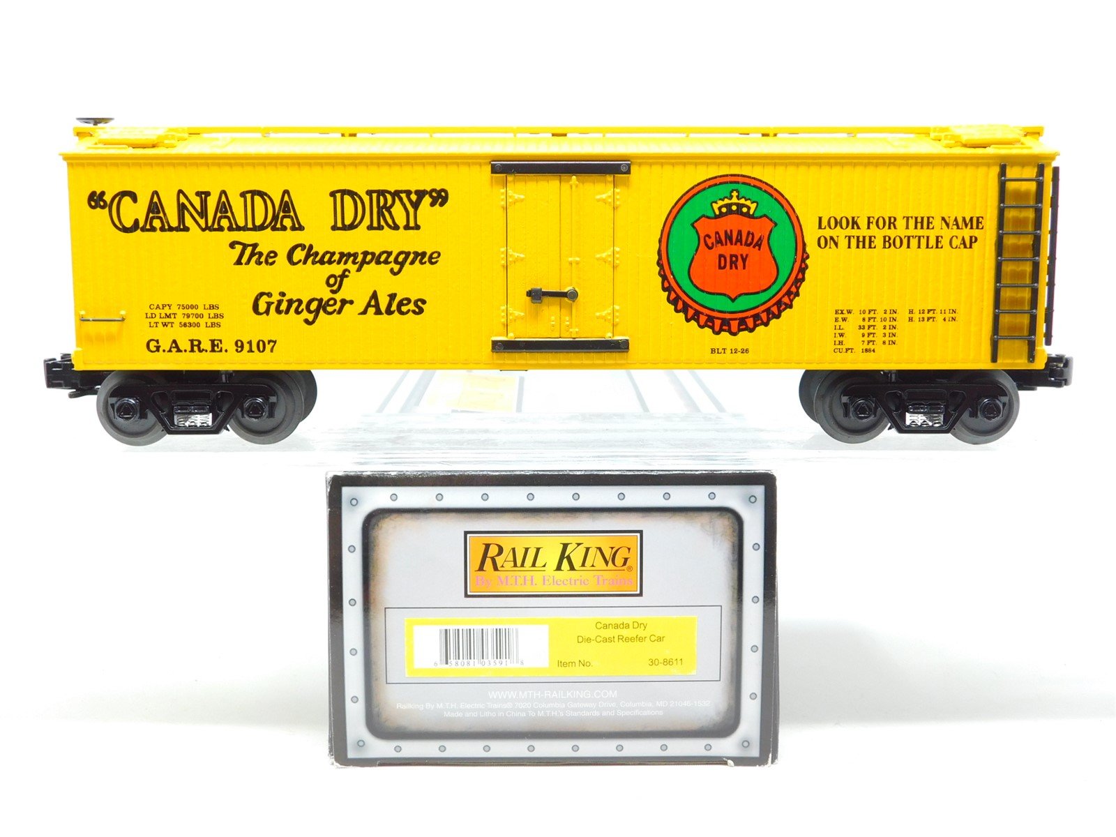 O Gauge 3-Rail MTH Rail King Die Cast 30-8611 GARE Canada Dry Reefer #9107