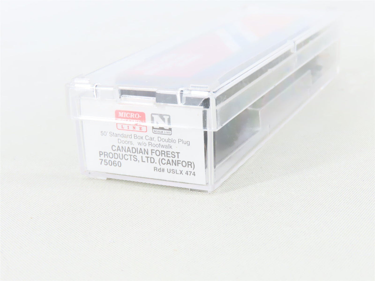 N Micro-Trains MTL 75060 USLX CANFOR Red Cedar 50&#39; Double Plug Door Box Car #474