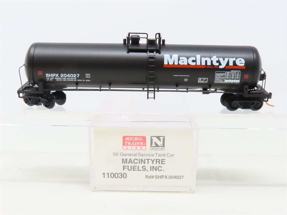 N Scale Micro-Trains MTL 110030 SHPX MacIntyre Fuels 56&#39; Tank Car #204027