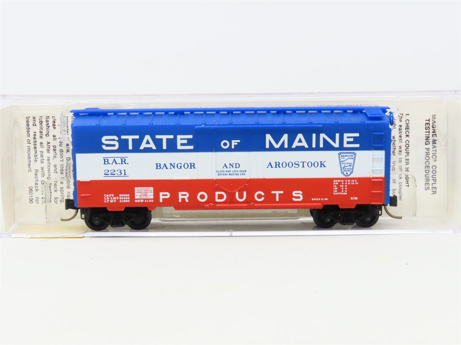 N Scale Micro-Trains MTL 21020 BAR State of Maine 40' Single Door Box Car #2231