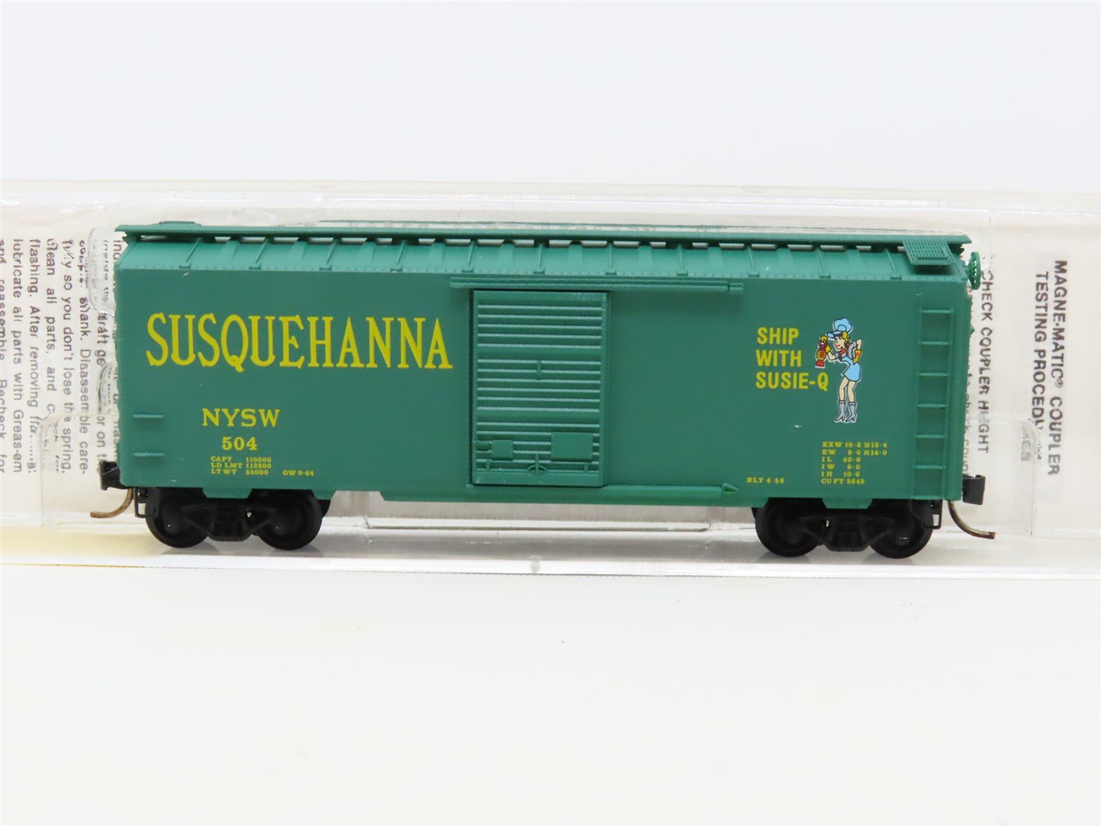 N Micro-Trains MTL 20670 NYSW Susquehanna "Susie-Q" 40' Single Door Box Car #504