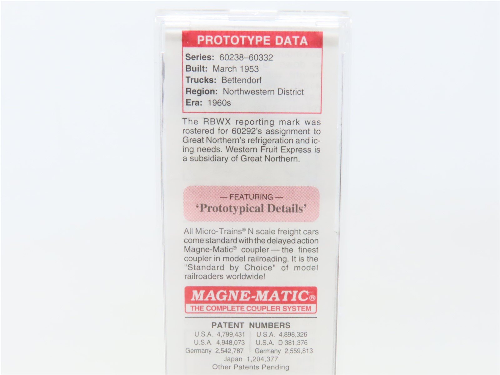 N Micro-Trains MTL #21460 RBWX GN Great Northern 40' Plug Door Box Car #60292