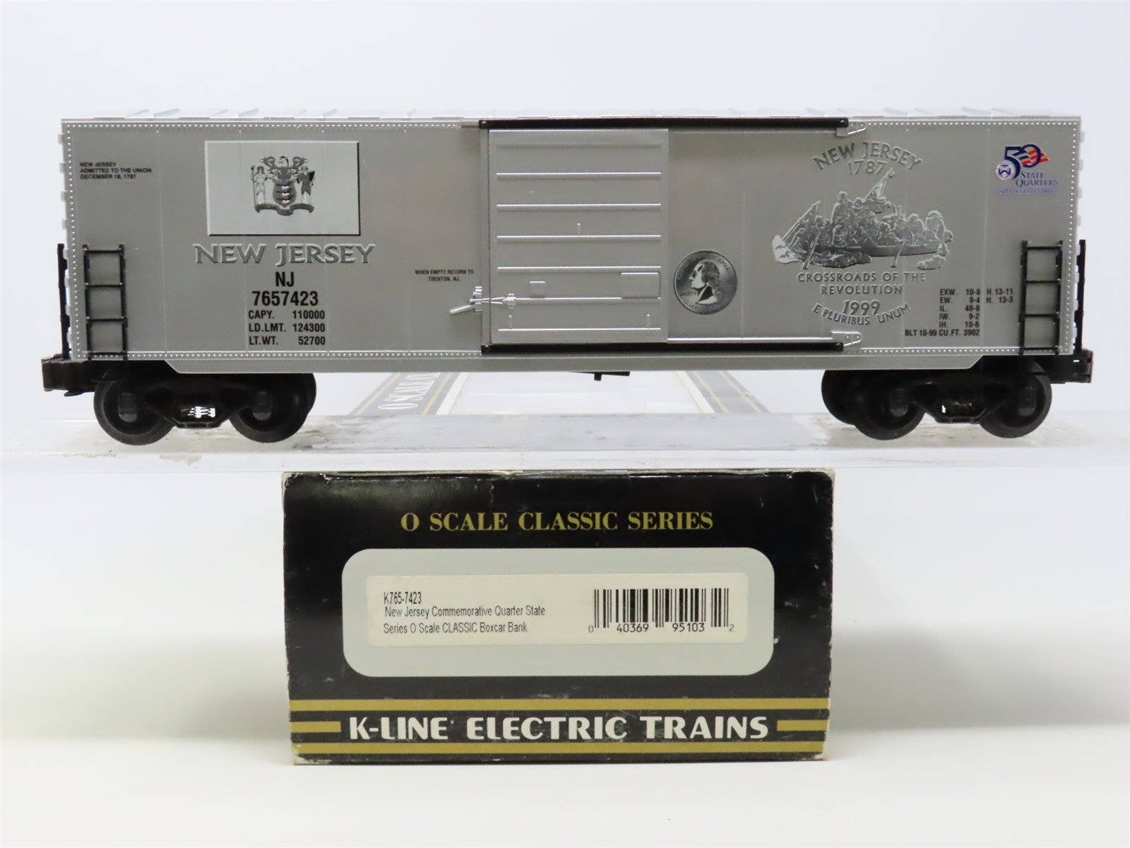 O Gauge 3-Rail K-Line K623-7423 State Quarter Series Box Car Bank - New Jersey