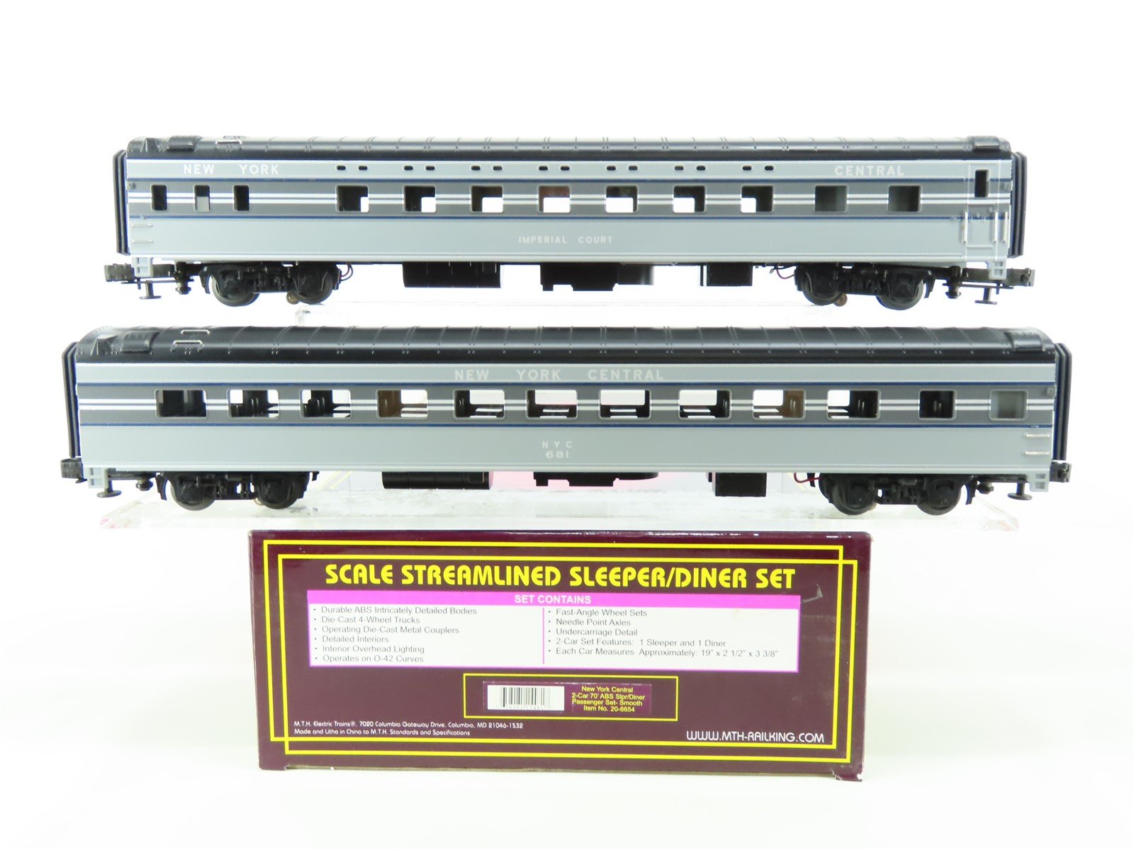 O Gauge 3-Rail MTH 20-6654 NYC New York Central Streamlined Passenger 2-Car Set