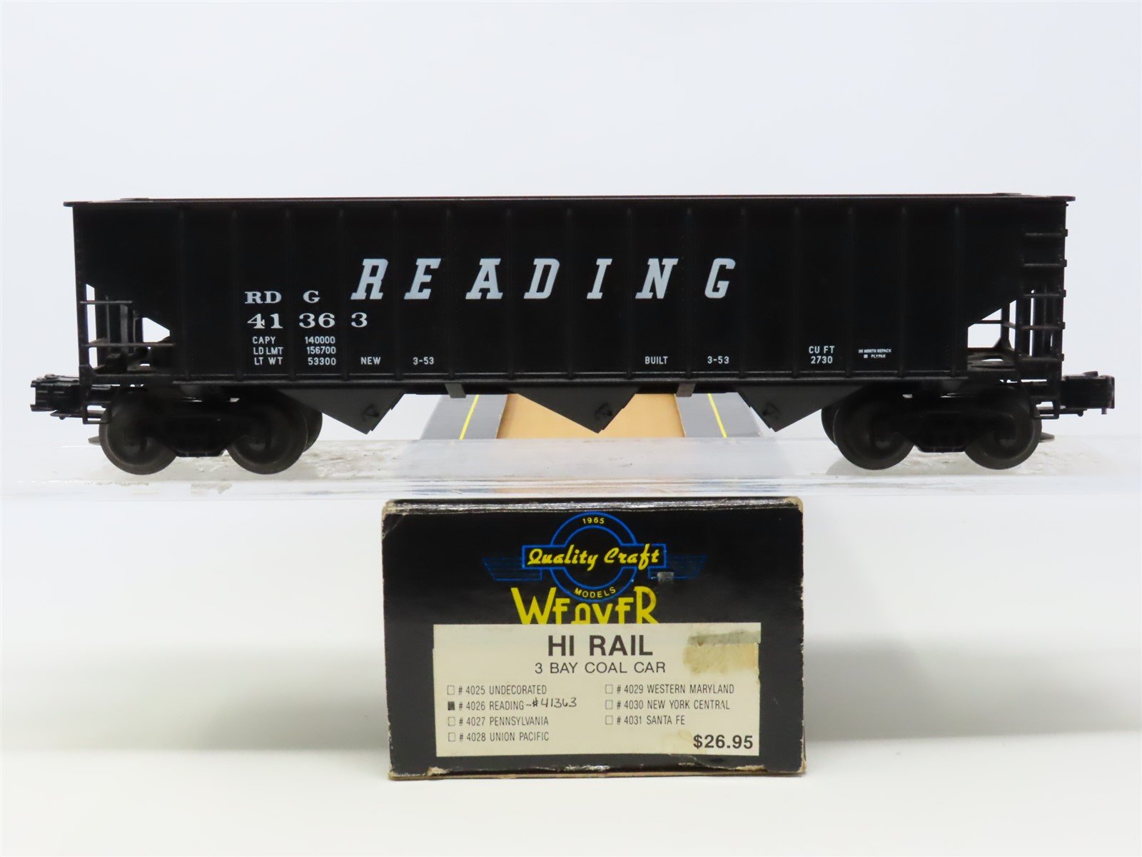 O Gauge 3-Rail Weaver 4026 RDG Reading 3-Bay Coal Hopper #41363