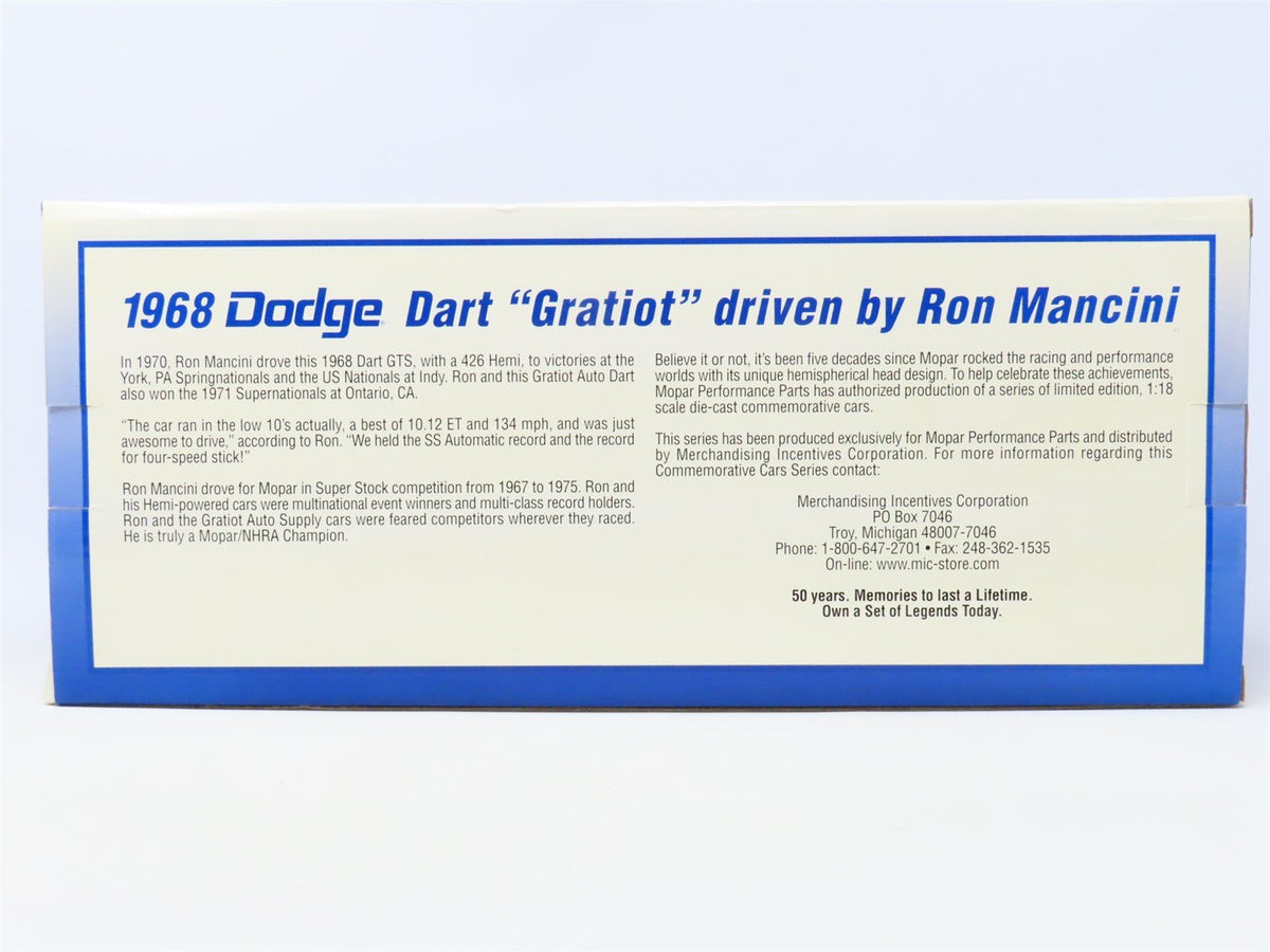 1:18 Scale Ertl Mopar Champions Die-Cast Ron Mancini 1968 Dodge Dart GTS