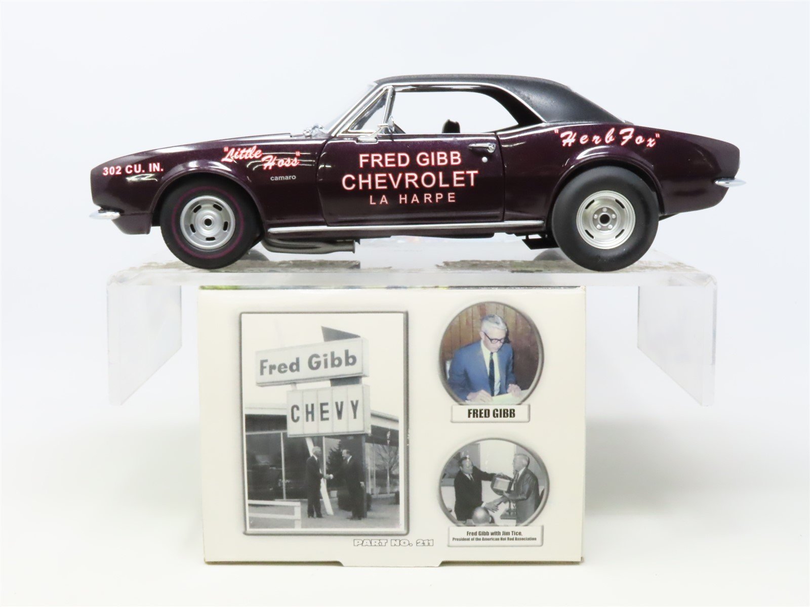 1:18 Scale Exact Detail 211 Fred Gibb's 1967 Z/28 Stock Eliminator Camaro w/ COA