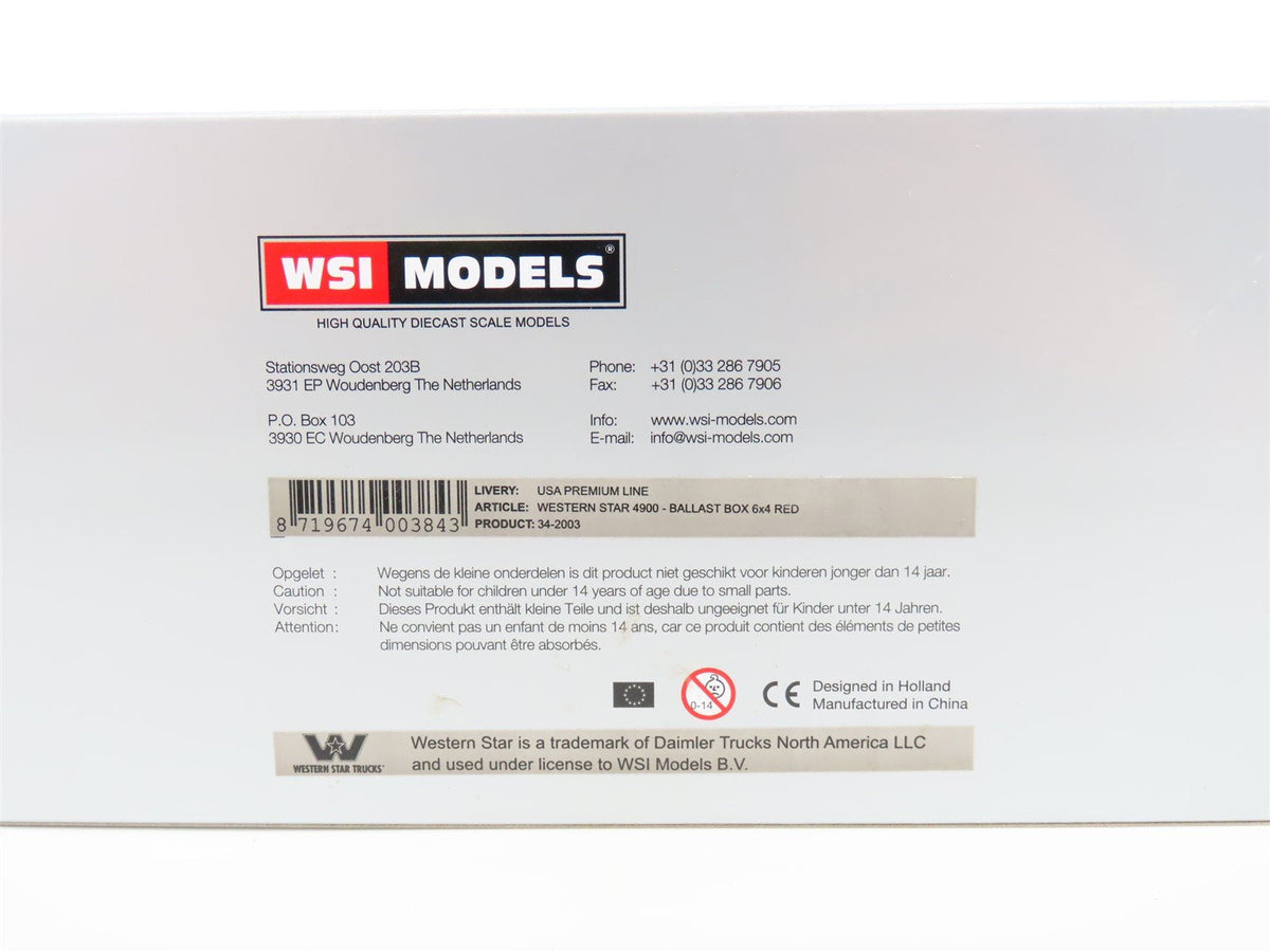 1:50 Scale WSI Model 34-2003 Die-Cast Western Star 4900 Ballast Box 6x4 Truck