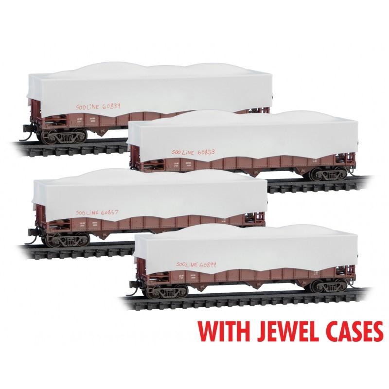 N Micro-Trains MTL 98302239 CP Rail/Ex-SOO Line MOW 3-Bay Hoppers w/Tarp 4-Pack