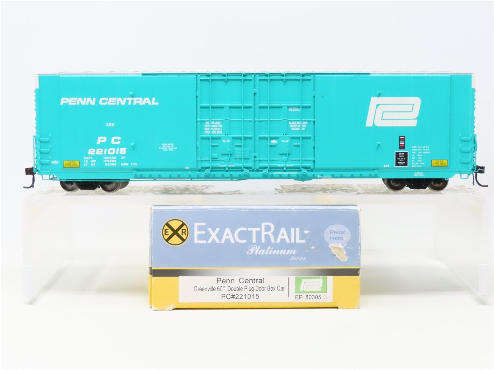 HO Scale ExactRail EP-80305-3 PC Penn Central 60' Double Door Box Car #221015