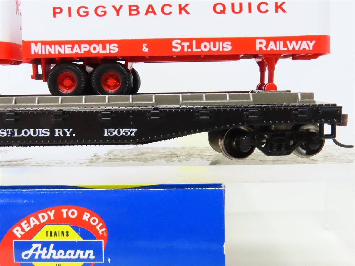 HO Athearn 96359 M&amp;StL Minneapolis &amp; St Louis 50&#39; Flat Car #15057 w/ Trailers